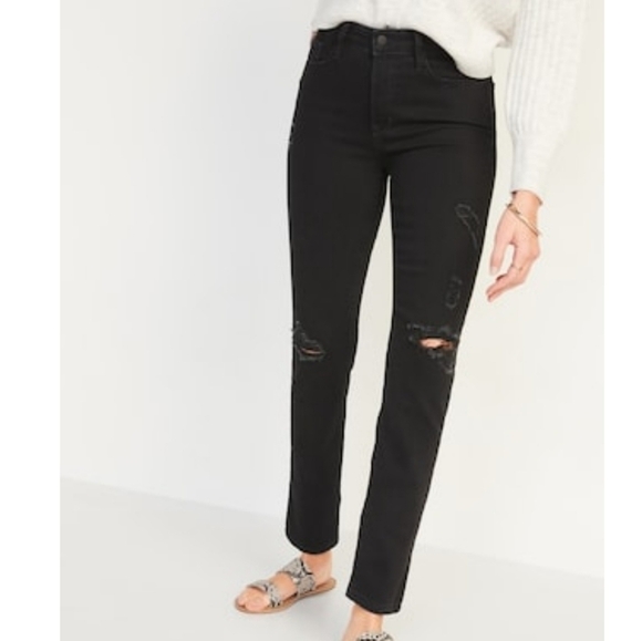 New High Rise Power Slim Jeans Size 12 Old Navy Black Ripped Skinny Jeans - Picture 5 of 16